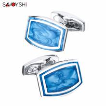 SAVOYSHI Luxury Square Blue Cufflinks for Groom Mens Shirt Cuff buttons High Quality Enamel Cufflink Business Gift Brand Jewelry 2024 - buy cheap