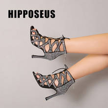 HIPPOSEUS Girls Dance-Shoes For Women Ladies Ballroom Latin Modern Tango Jazz Dancing Shoes Rhinestone Salsa Sandals Black Heels 2024 - buy cheap