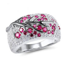 Fashion Plum Tree Flowers Blossom Paved Crystal Engagement Ring Pink Rhinestones Wedding Rings for Women Banquet Boho Jewelry 2024 - buy cheap