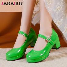 6 Colour Fashion Patent Pu Pumps Women Buckle Strap High Heels Pumps Ladies  Sweet Mary Jane Shoes 2024 - buy cheap