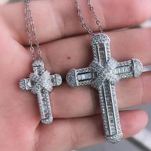 Collar de lujo con colgante de cruz de Jesús para mujer y hombre, Joyería de diamantes de imitación, plata 925, dos tamaños 2024 - compra barato