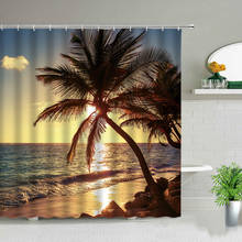 Beira-mar pôr do sol tropical palmeira paisagem cortina de chuveiro praia oceano cenário banho cortinas tela do banheiro tecido à prova dwaterproof água 2024 - compre barato