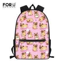 FORUDESIGNS Pink Puppy Pug Dog Print Girls School Bags Cute Primary Elementary Children Bookbag Middle School Student Kids Bags 2024 - buy cheap