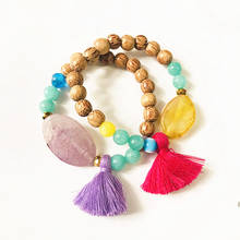 women ethnic style fashion bracelet hand-woven blue eyes wooden bead tassel pendant arm accessories southeast tribal bangle 2024 - buy cheap