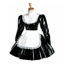 Plus Size Gothic Lolita Dress Sexy PVC Puff Long Sleeve Mini Dress PU Apron Dress with Lace Maid Cosplay Halloween Costume 2024 - buy cheap