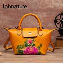 Johnature Genuine Leather Vintage Women Bag 2022 New Nature Cowhide Handmade Handbag Embossed Versatile Female Shoulder Bags 2024 - buy cheap