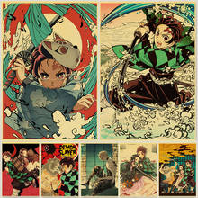 Demon Slayer: Kimetsu no Yaiba Tanjirou Nezuko Anime Poster Kraft Paper Vintage Posters Home Room Art Wall Stickers 2024 - buy cheap