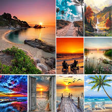 Kit de pintura de diamantes 5D Diy, cuadro de paisaje de mar al atardecer, cuadrado, redondo, bordado de diamantes completo, mosaico, punto de cruz, imagen artística de pared 2024 - compra barato