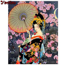 Japanese woman kimono Diamond Mosaic Art Full Square Round Drill 5D Diamond Painting Embroidery Cherry blossoms Wall Stickers 2024 - buy cheap