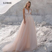 Lorie romântico sem costas champanhe vestidos de casamento boho vestidos de noiva renda a linha tule sexy v pescoço vestido de noiva vestidos de novia 2024 - compre barato