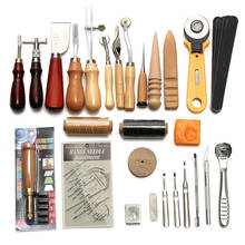1 conjunto de ferramentas de artesanato de couro punch kit costura escultura sela groover 13/14/20/37/40 peças tb venda 2024 - compre barato