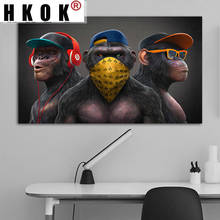 Hcoque pôster 3 macacos moderno estilo moderno, grafite legal, arte de rua, pintura em tela para sala, arte de parede para casa, decoração, impressões de cartazes 2024 - compre barato