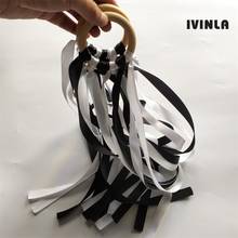 20pcs/lot black and white  Wooden Ring Waldorf Ribbon With Bell Hand Kite Toy FLY ME Birthday Party 2024 - buy cheap