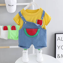 Summer Watermelon Print Baby Girls Short Sleeve T-shirt + Denim Jeans Overalls Pants Kids Clothing Sets Children Boys 2Pcs Suits 2024 - buy cheap