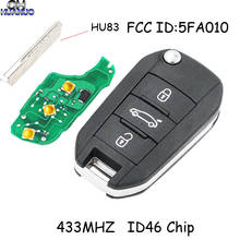 Lâmina em branco sem cortes hu83 com 3 botões para chave remota 433mhz id46, chip para peugeot 508 301 fcc id: 5fa010 2024 - compre barato