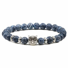 Pulseira de olho de tigre masculina 8mm, pulseira malaquita com cabeça de coruja, bracelete com contas para mulheres, joias de ioga 2024 - compre barato