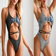 Bañador de una pieza con cordón para mujer, Monokini plateado con estampado de serpiente, traje de baño con espalda descubierta Sexy, 2020 2024 - compra barato