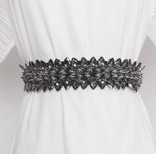 Women's runway fashion rhinestone beaded elastic Cummerbunds female Dress Corsets Waistband Belts decoration wide belt R207 2024 - buy cheap