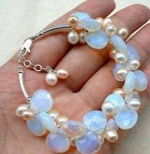 Free Shipping  Wholesale Stunning handmade white pink pearl & moonstone bracelet 2024 - buy cheap