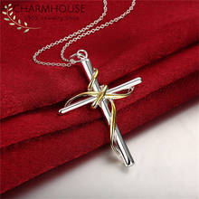 Charmhouse Pure Silver Necklaces & Pendant Gold Color Cross Necklace Collier Femme Fashion Jewelry Accessories Christmas Gift 2024 - buy cheap