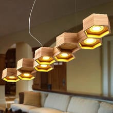 Wood pendant lamp for Living room Bedroom geometric lamp Honeycomb Dining Room Foyer Home Adornment Pendant Light 2024 - buy cheap