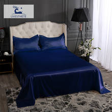 Lençol liso de luxo, azul, 100% seda, fronha de seda, conjunto de roupa de cama, queen, king, saudável, para mulheres, homens, dormir 2024 - compre barato