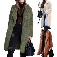 Fashion Women Winter Thicken Plush Lapel Solid Color Long Sleeve Warm Cardigan Midi Coat Polyester Fiber/ Spandex Women's Coat 2024 - buy cheap