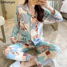 Pajama Sets Women Long Sleeve Cardigans Plus Size 2XL Ruched Printed Womens Kawaii Homewear Trendy Sleepwear Elegant Loose New 2024 - buy cheap