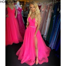 HONGFUYU Spaghetti Straps Tulle A-Line Evening Prom Dress 2022 Pink Simple vestidos de festa longo Formal Party Dress Side Split 2024 - buy cheap