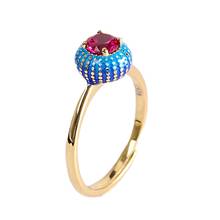 BOCAI New pure s925 silver jewelry gold-plated, burnt blue claw setting round red corundum ring fashionable simple woman ring 2024 - buy cheap