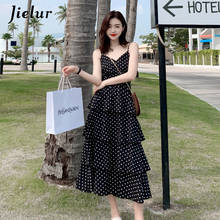 Jielur Chiffon Summer Dress 2021 Spaghetti Strap Polka Dot Cake Layered Dresses High Waist V-neck Casual Sleeveless Beach Dress 2024 - buy cheap