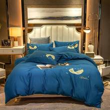 Conjunto de cama bordado 100% algodão, tamanho queen king, capa de edredom, lençol plano/elástico, 4 peças, sólido, luz escovada, luxuoso, imperdível 2024 - compre barato