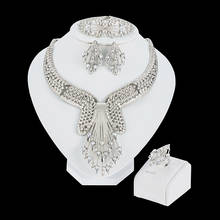 Conjunto de joias de prata, conjunto de joias fashion para casamento, áfrica, dubai, áfrica, conjunto de joias romântica com colar 2024 - compre barato