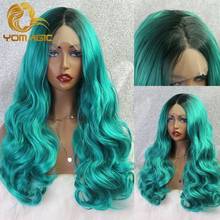 Ymagneic-peruca de cabelo sintético verde escuro com renda frontal, natural, longo, ondulado, acessível, sem cola, peruca para cosplay 2024 - compre barato