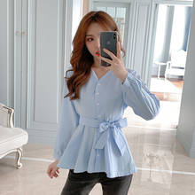 Women 2020 Spring Fashion Bow Slim Single-Breasted Tops Female V-Neck Long Sleeve Button Shirts Ladies Ruffles Casual Blouse X35 2024 - buy cheap