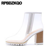 High Heel Autumn 9 Chunky Plus Size Shoes Big Women Ankle Boots 2021 Round Toe Pvc Clear Transparent Booties White Casual Block 2024 - buy cheap