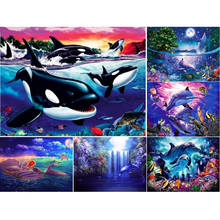 5d diy conjunto de pintura de diamante animais golfinho ponto cruz kits de perfuração completa bordado mosaico imagem de arte de strass decoração de casa 2024 - compre barato