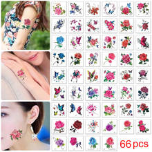 Tatuajes Temporales falsos para mujer, calcomanías con flores rosas, tatuajes impermeables para el pecho y el brazo, 66 unidades 2024 - compra barato