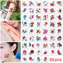 66Pcs Make Up Fake Temporary Tattoos Stickers Rose Flowers Arm Chest Tattoo Waterproof Women Flash Tattoo on Body