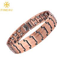 FINE4U B376 Vintage 99.99% Pure Copper Magnetic Bracelet for Men Double Raw 3500Gauss Magnet Health Energy Bracelets Wrist Band 2024 - buy cheap