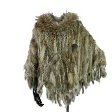 2021 new best quality Real Knitted Rabbit Fur Poncho raccoon fur trimming rabbit fur Shawl with Tassels and pocket Wrap women 2024 - buy cheap