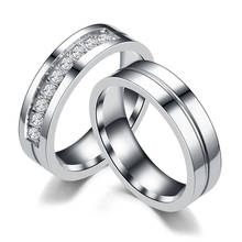 Anel de zircão de aço titânio moda strass simples casamento noivado aniversário dedo anéis para homem amante 2024 - compre barato