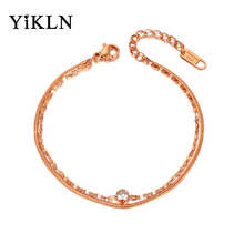 YiKLN-Pulsera moderna de doble capa de acero inoxidable para mujer, brazalete de cadena de serpiente de oro rosa, cadena de eslabones, YB20043 2024 - compra barato
