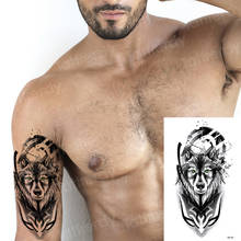 Nova tatuagem temporária etiqueta manipulador flash tatuagens leão bússola lobo crânio cobra dragão braço tatuagem esboço mulher homem arte do corpo 2024 - compre barato