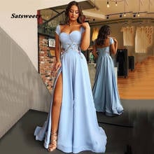 Sky Blue Formal Prom Party Dresses 2022 Sexy Side Split Appliques Evening Gowns Cap Sleeve Sweetheart Prom Dresses 2024 - buy cheap