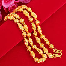 Ожерелье с оливковыми бусинами мужское, изящное Подарочное Ювелирное Украшение с цепочкой длиной до ключиц, не выцветает, цвет жёлтое золото, 60 см, 24 К, 8 мм 2024 - купить недорого