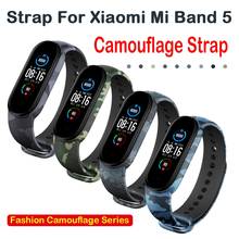 Камуфляжный ремешок для часов Xiaomi Mi Band 5, спортивный силиконовый браслет на запястье для Mi Band 5 NFC, сменные смарт-аксессуары 5 2024 - купить недорого