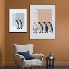 Pintura de arte familiar de pingüino, póster nórdico moderno de animales, impresiones artísticas de pared, imágenes, decoración del hogar para habitación de niños 2024 - compra barato