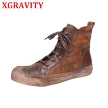 Xgravity 2021 outono primavera sapatos planos de alta bezerro senhoras botas mulheres fashin botas casuais rendas até senhoras calçados vintage mulher 2024 - compre barato