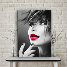 Quadros de pintura de tela feminina, preto e dourado, lábio vermelho, nude, poster e impressões, imagem de arte de parede para decoração de casa, sala de estar 2024 - compre barato